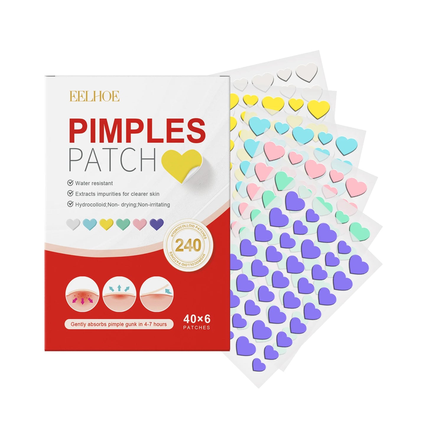 240Pcs Salicylic Acid Acne Pimple Patches Colorful Round/Heart/Flower/Star Shape Acne Removal Skin Care Stickers Covering Zits
