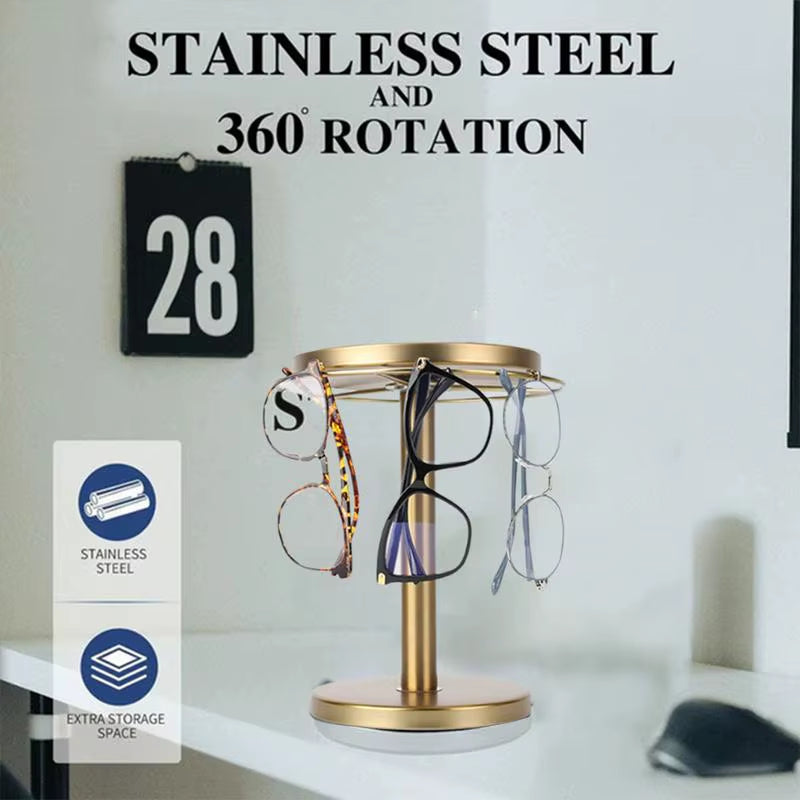 Sunglasses Holder Organizer 360Rotatable Stainless Steel Eyeglasses Display Stand Eyewear Storage Rack for Desk Dresser