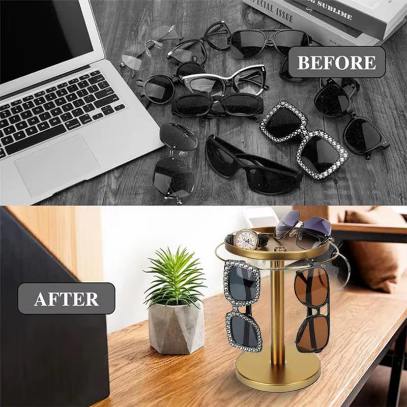 Sunglasses Holder Organizer 360Rotatable Stainless Steel Eyeglasses Display Stand Eyewear Storage Rack for Desk Dresser