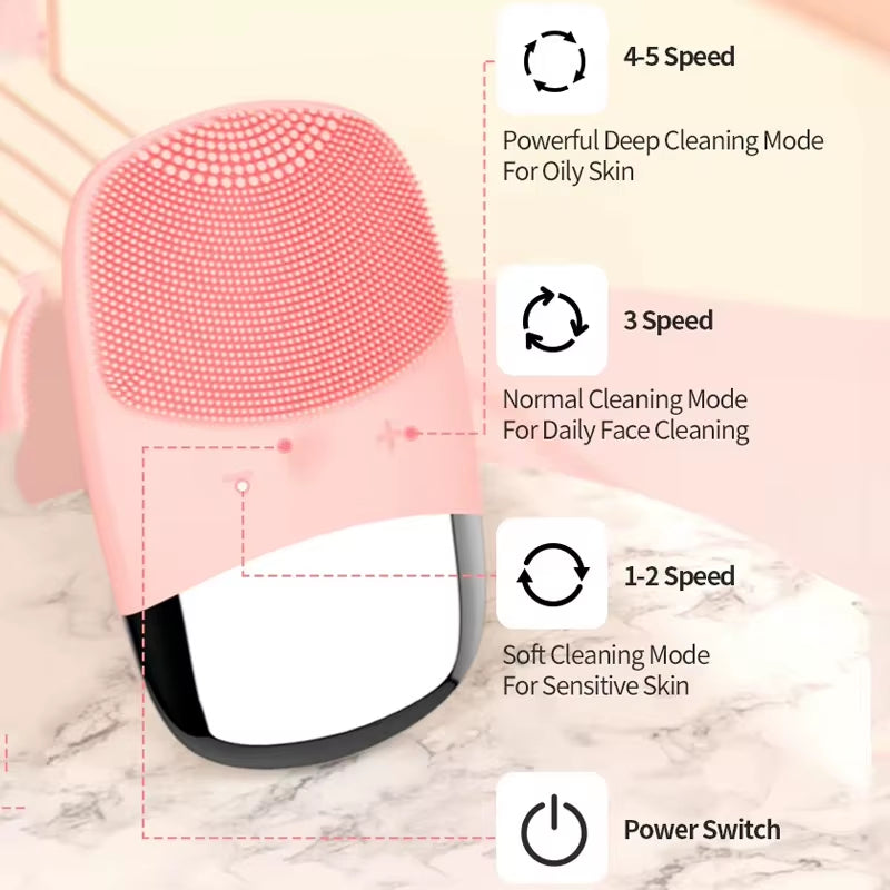 Electric Facial Cleansing Brush Silicone Square Charging Face Cleaner Motor Ultrasonic Cleaning Massage Tool