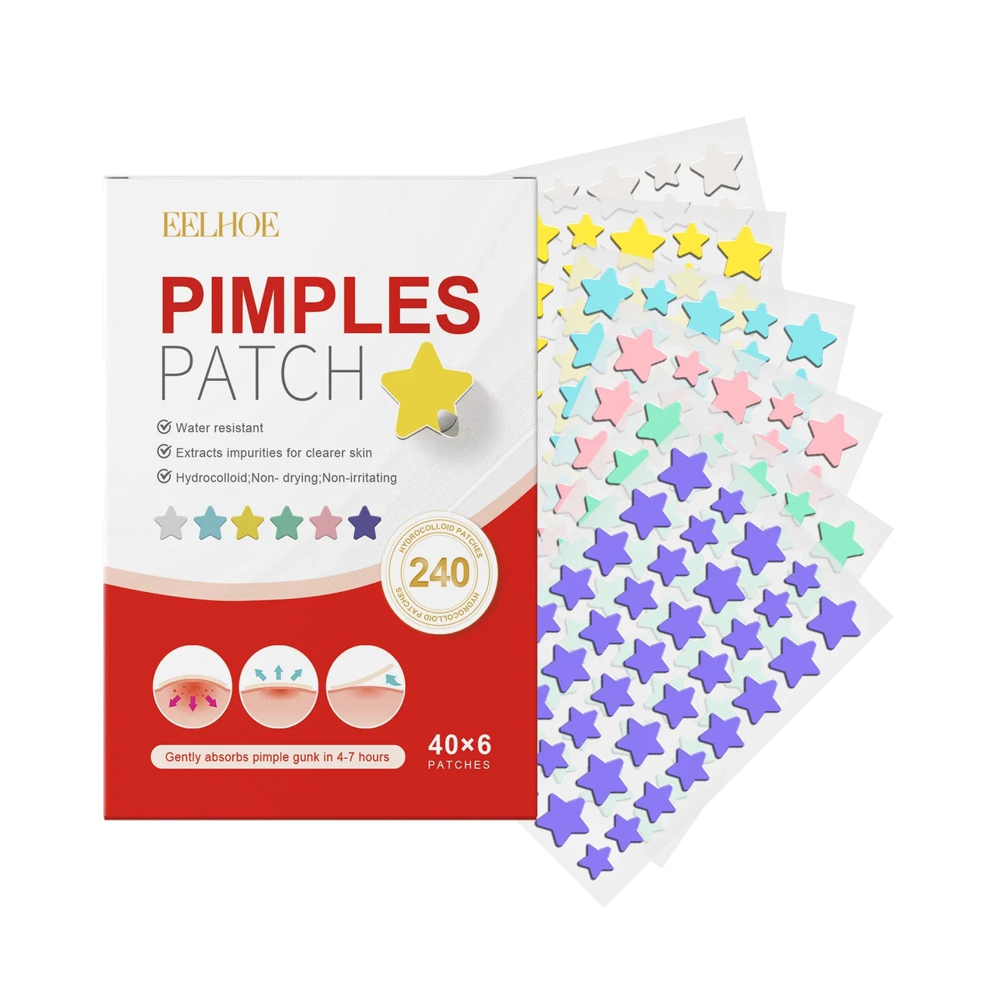 240Pcs Salicylic Acid Acne Pimple Patches Colorful Round/Heart/Flower/Star Shape Acne Removal Skin Care Stickers Covering Zits