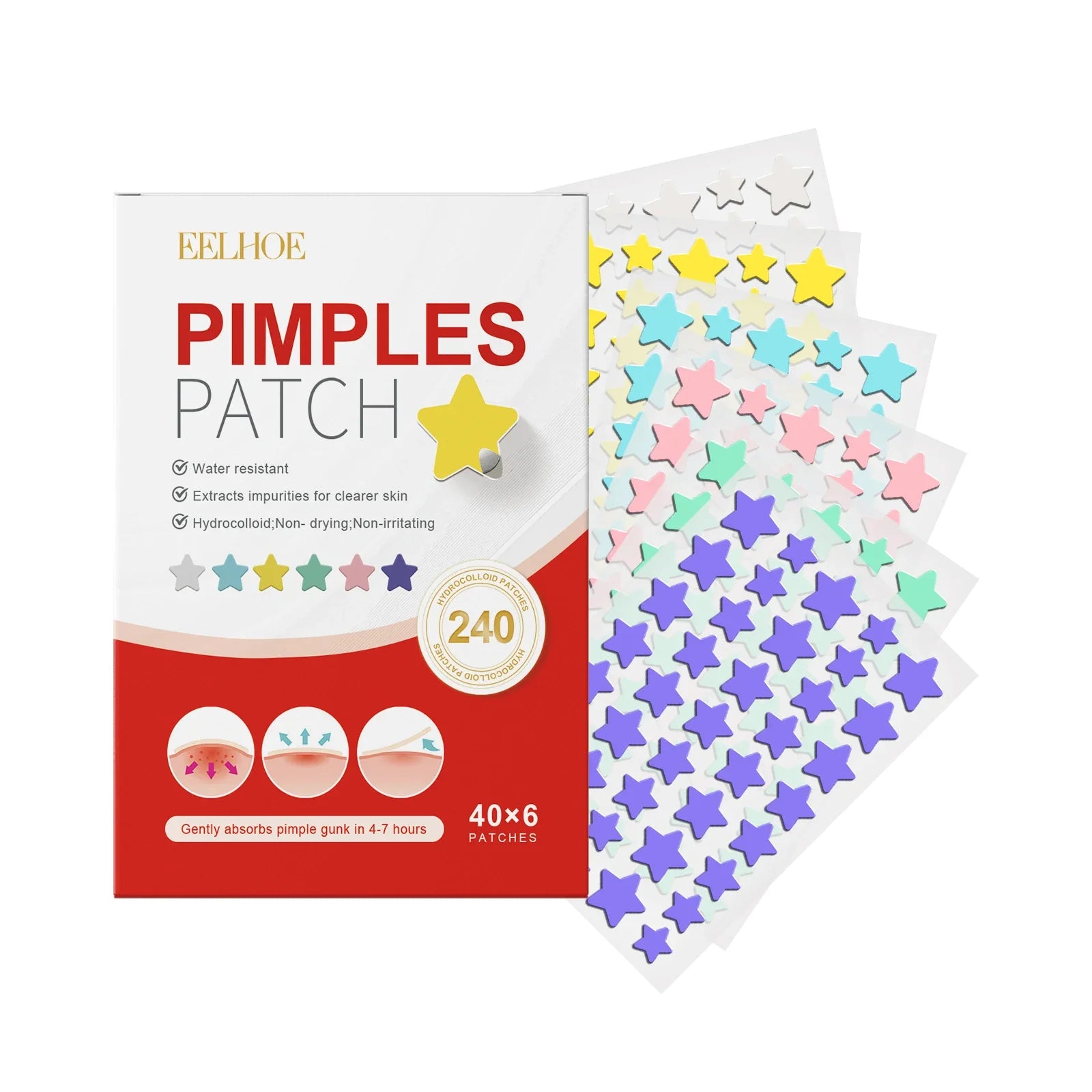240Pcs Salicylic Acid Acne Pimple Patches Colorful Round/Heart/Flower/Star Shape Acne Removal Skin Care Stickers Covering Zits