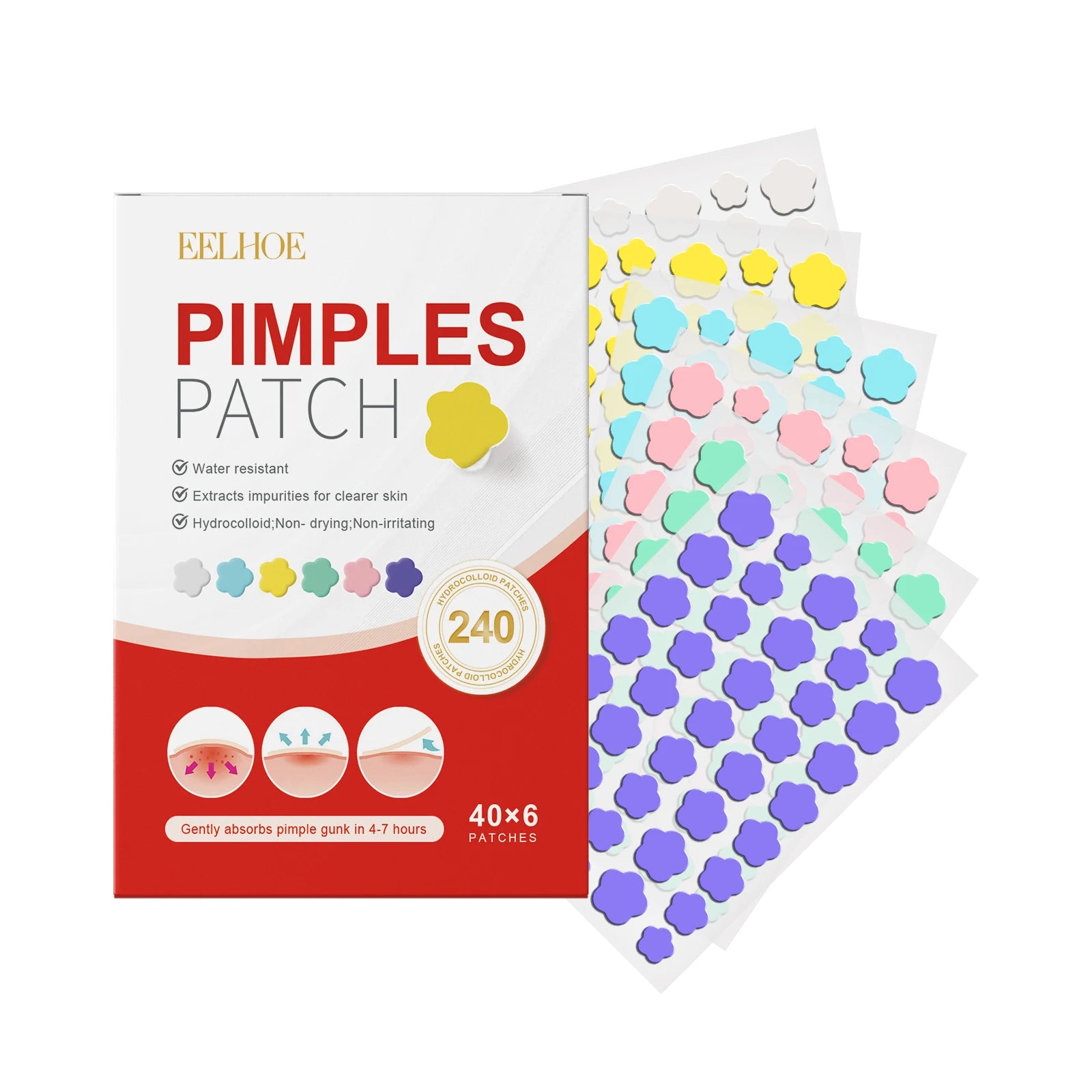 240Pcs Salicylic Acid Acne Pimple Patches Colorful Round/Heart/Flower/Star Shape Acne Removal Skin Care Stickers Covering Zits
