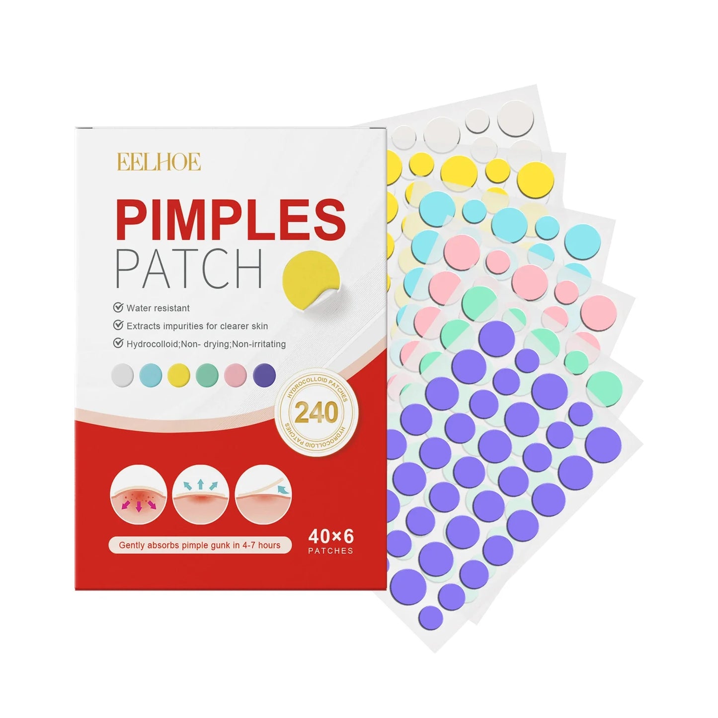 240Pcs Salicylic Acid Acne Pimple Patches Colorful Round/Heart/Flower/Star Shape Acne Removal Skin Care Stickers Covering Zits