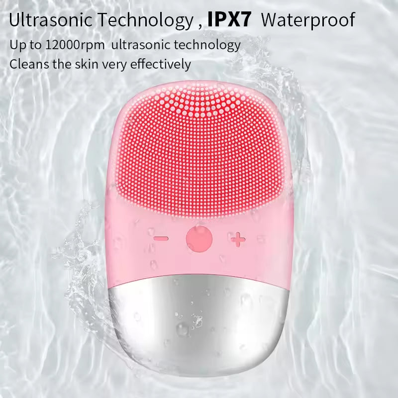 Electric Facial Cleansing Brush Silicone Square Charging Face Cleaner Motor Ultrasonic Cleaning Massage Tool